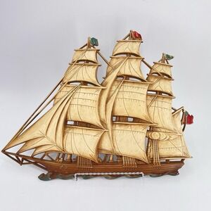 Mid Century Syroco Sailing Ship Wall Decor Schooner Clipper Nautical 17x13"